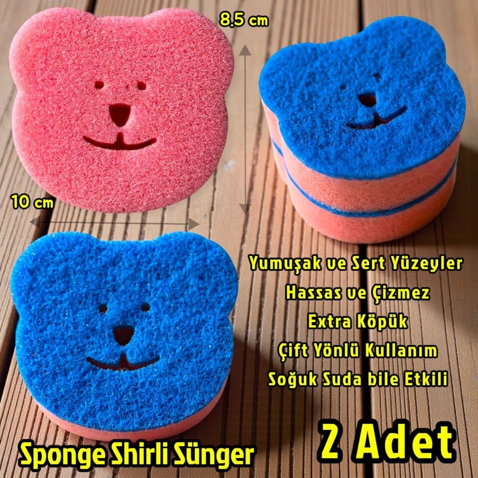 Technow Sponge Çift Taraflı Gülen Yüz Çok Amaçlı Sihirli Bulaşık Süngeri Pembe Lacivert  2 Adet