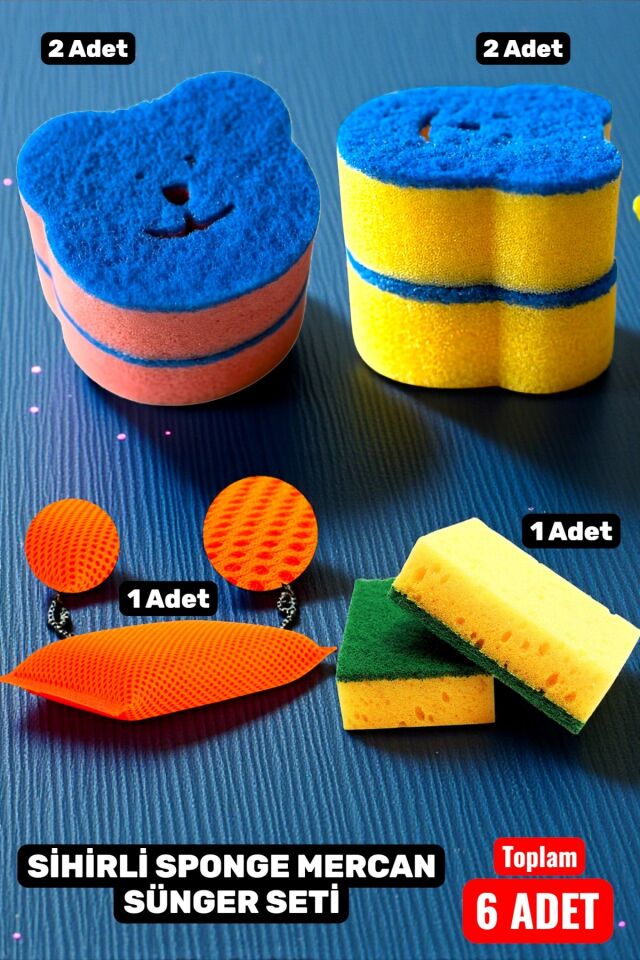 Technow 6 Parça Çok Amaçlı Genel Kullanım Mutfak Bulaşık Süngeri Yıkama Seti