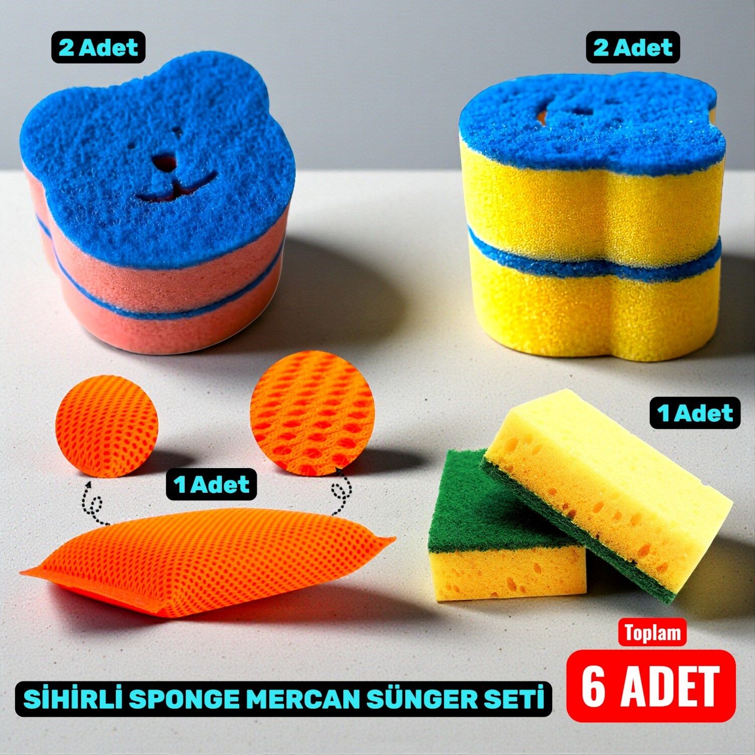 Technow 6 Parça Çok Amaçlı Genel Kullanım Mutfak Bulaşık Süngeri Yıkama Seti