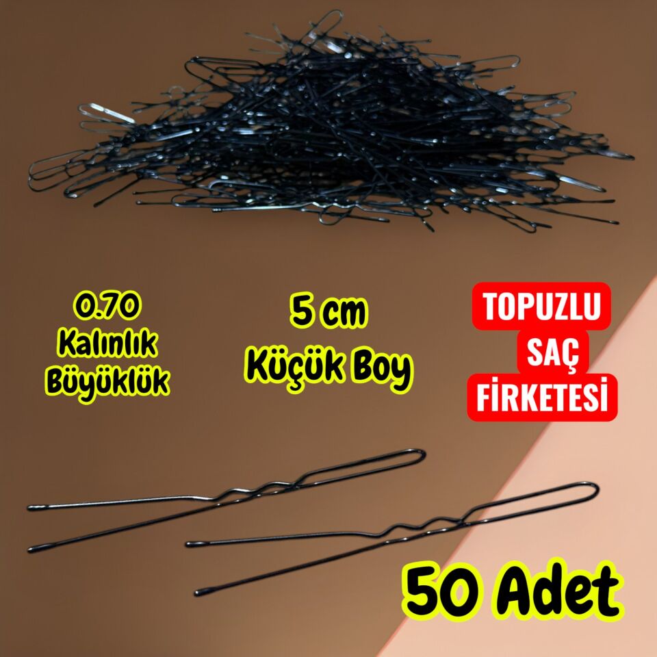 Technow Siyah 5 cm Küçük Topuzlu Saç Firketesi Toka 0.70 Siyah 50 Adet