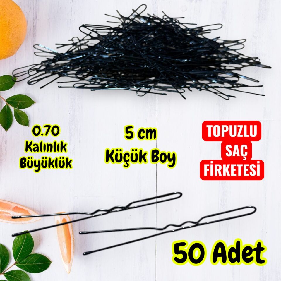 Technow Siyah 5 cm Küçük Topuzlu Saç Firketesi Toka 0.70 Siyah 50 Adet