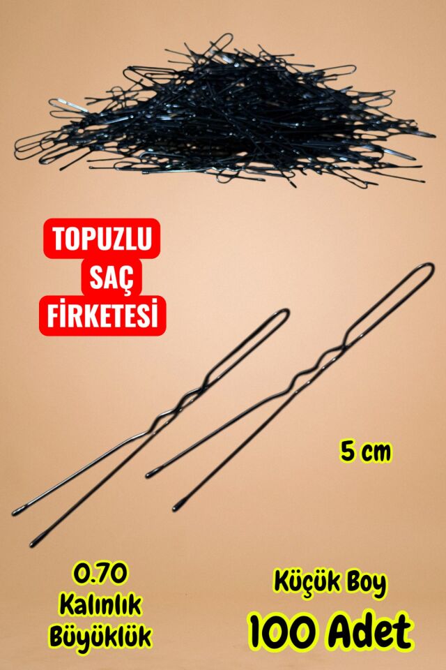 Technow Siyah 5 cm Küçük Topuzlu Saç Firketesi Toka 0.70 Siyah 100 Adet