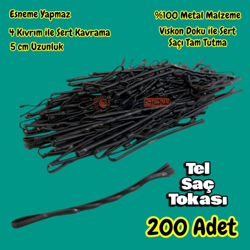 Technow Siyah %100 Metal Esnemez Dayanıklı Kadın Saç Tel Tokası 200 Adet