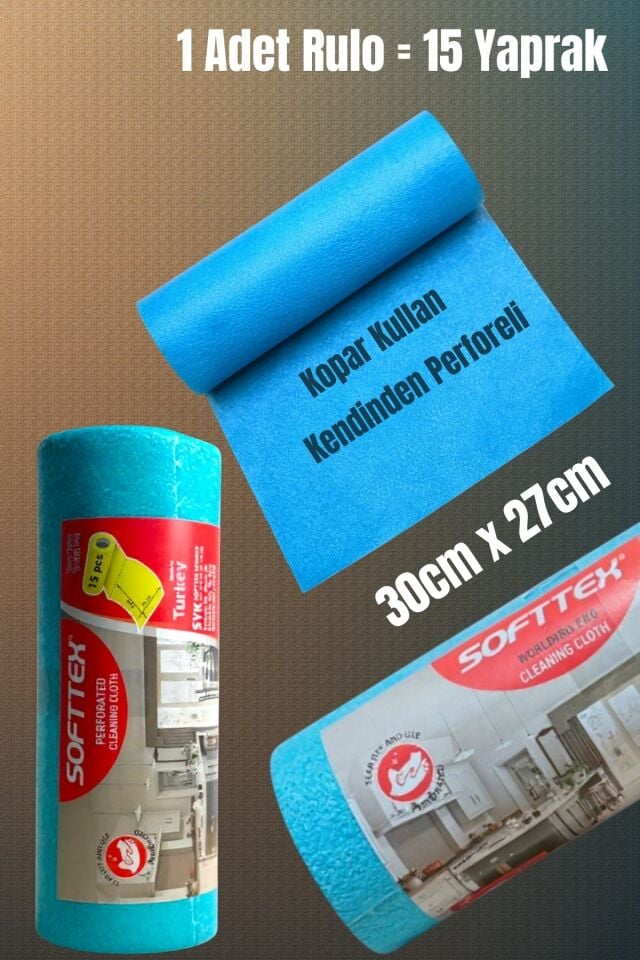 Technow Softtex 15 Kesimli Mavi Kopar Kullan Rulo Temizlik Bezi 27x30 Cm 1 Adet Rulo