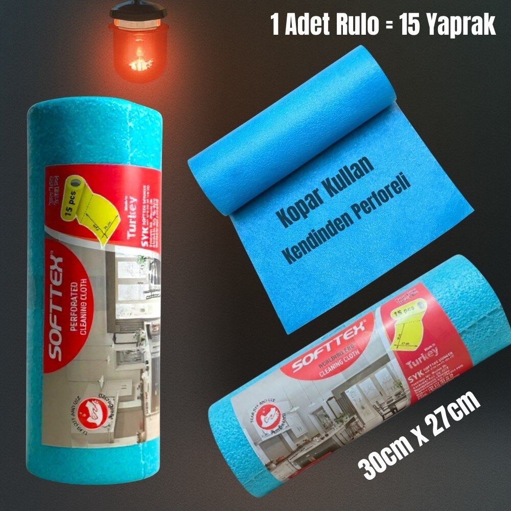 Technow Softtex 15 Kesimli Mavi Kopar Kullan Rulo Temizlik Bezi 27x30 Cm 1 Adet Rulo