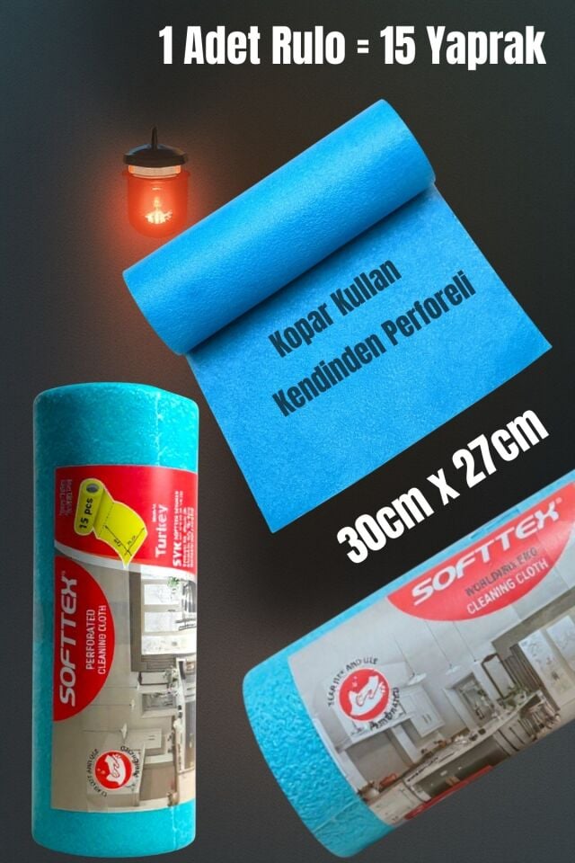 Technow Softtex 15 Kesimli Mavi Kopar Kullan Rulo Temizlik Bezi 27x30 Cm 1 Adet Rulo
