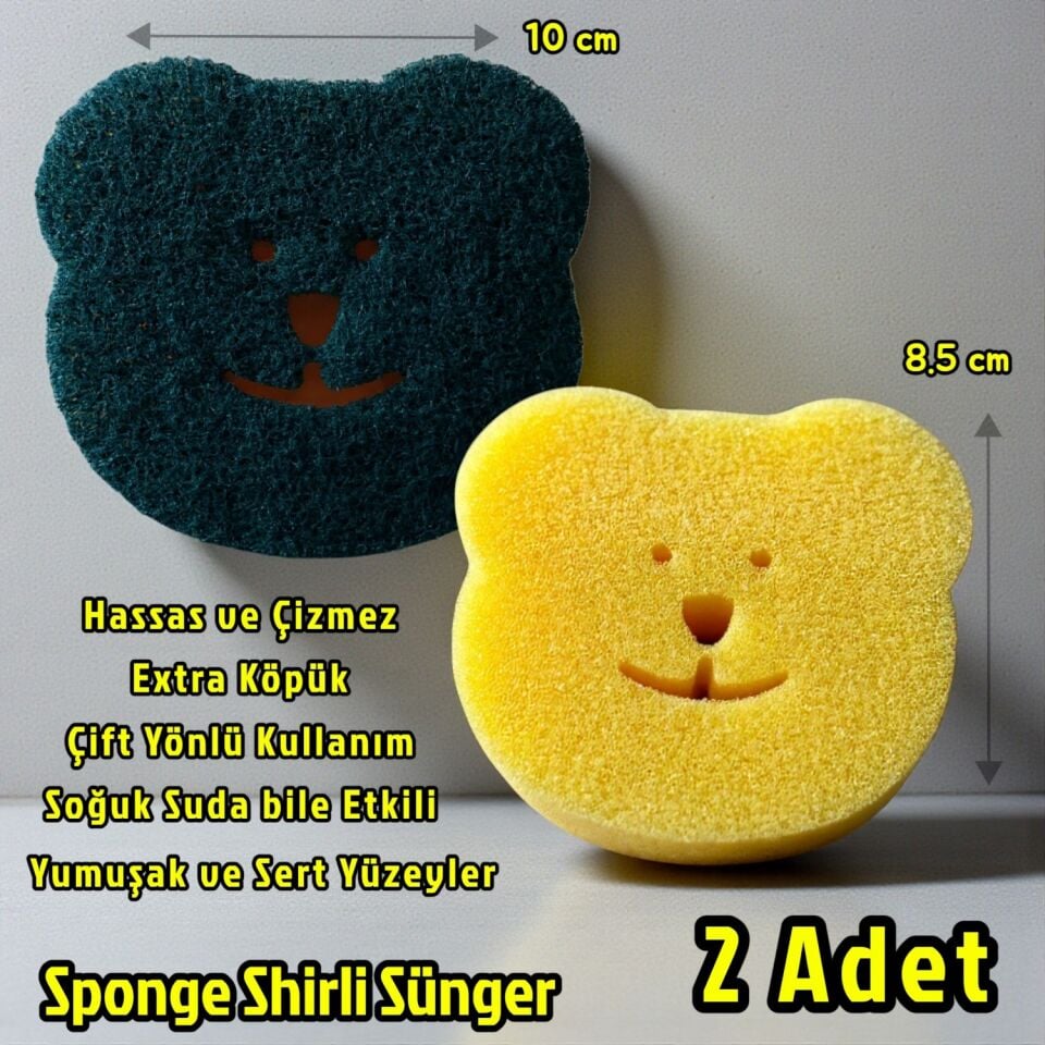 Technow Sponge Çift Taraflı Gülen Yüz Çok Amaçlı Sihirli Bulaşık Süngeri Sarı Yeşil 2 Adet