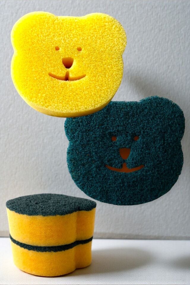 Technow Sponge Çift Taraflı Gülen Yüz Çok Amaçlı Sihirli Bulaşık Süngeri Sarı Yeşil 2 Adet