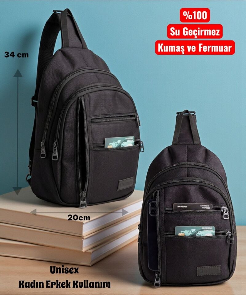 Crossbody Su Geçirmez Kumaş,Fermuar Çarpraz Askılı Unisex Omuz ve Bel Çantası