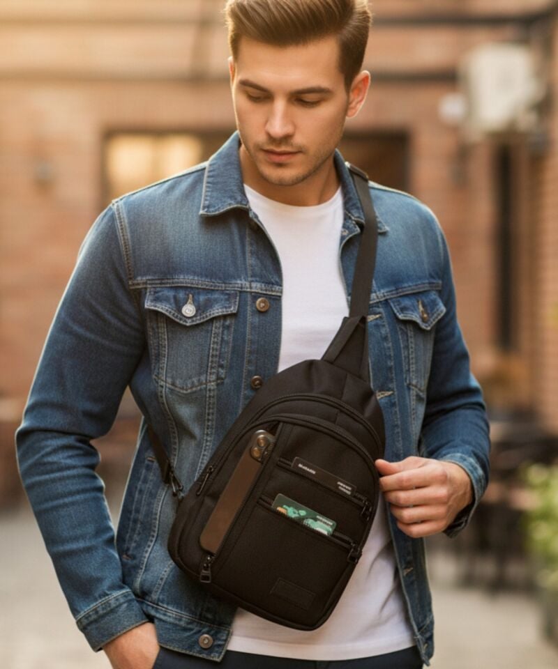 Crossbody Su Geçirmez Kumaş,Fermuar Çarpraz Askılı Unisex Omuz ve Bel Çantası