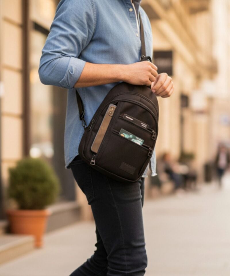 Crossbody Su Geçirmez Kumaş,Fermuar Çarpraz Askılı Unisex Omuz ve Bel Çantası