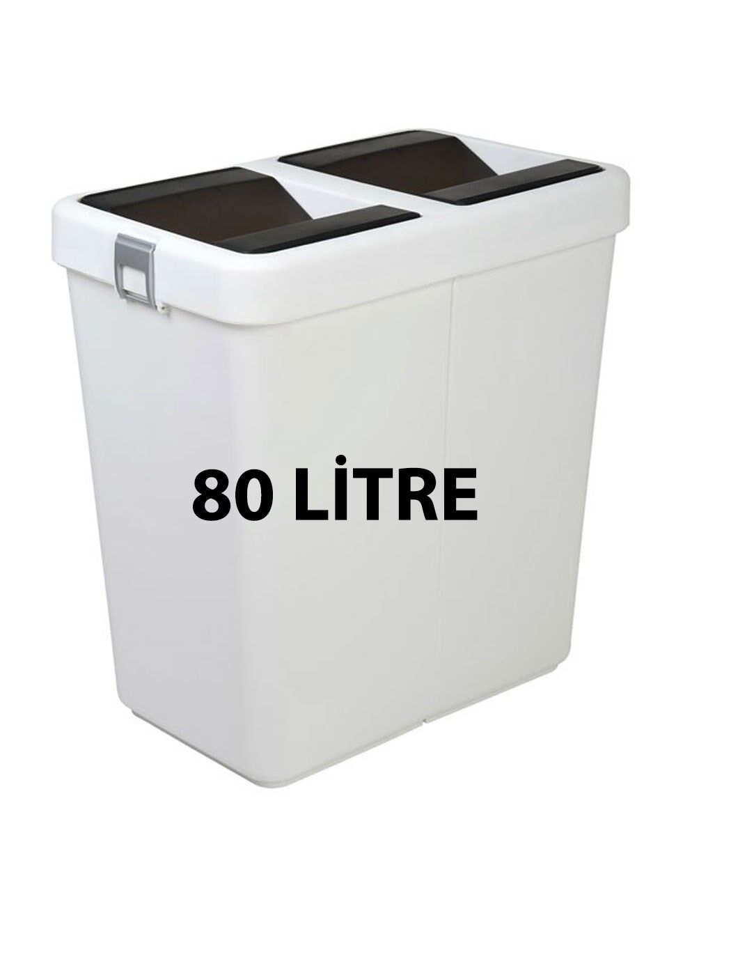 Motek 80 Litre Hassas Kapaklı Çift Gözlü Geri Dönüşüm Çöp Kutusu Kovası Beyaz