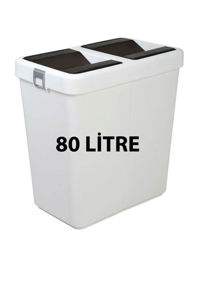 Motek 80 Litre Hassas Kapaklı Çift Gözlü Geri Dönüşüm Çöp Kutusu Kovası Beyaz