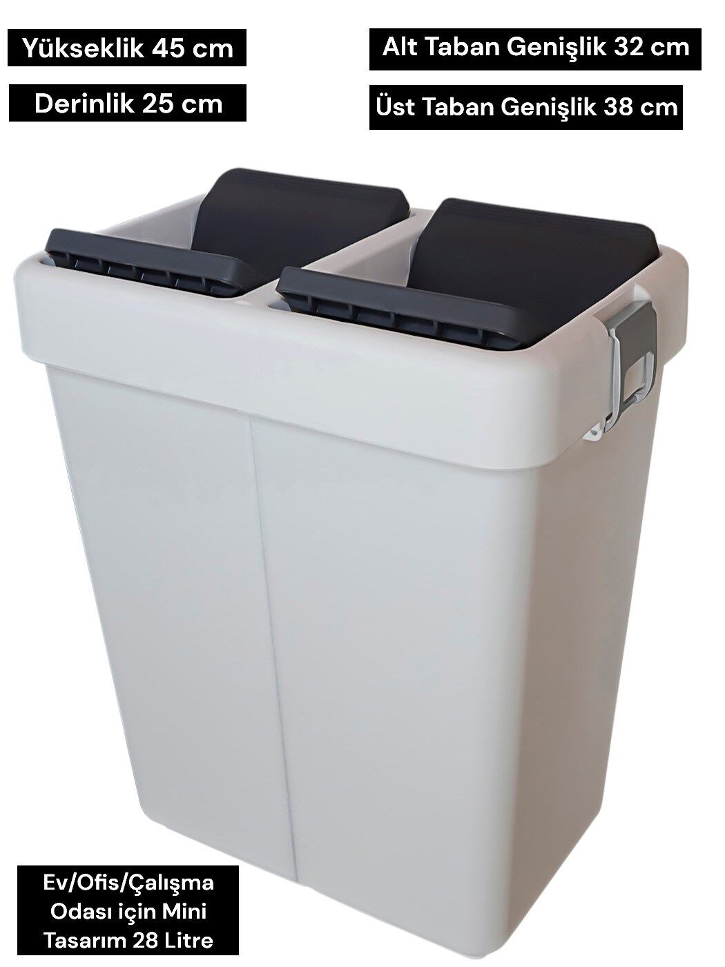 Technow Motek 28 Litre Mini Tasarım Geri Dönüşüm Ofis/Ev/Çalışma Odası Çöp Kutusu Kovası