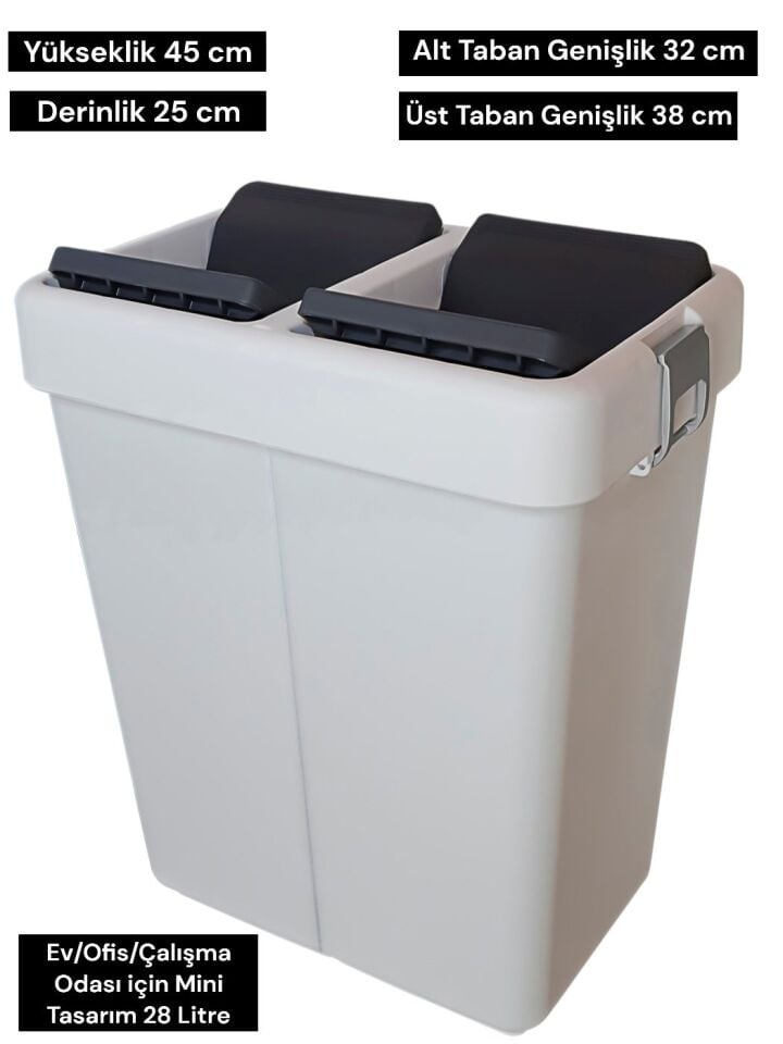 Technow Motek 28 Litre Mini Tasarım Geri Dönüşüm Ofis/Ev/Çalışma Odası Çöp Kutusu Kovası