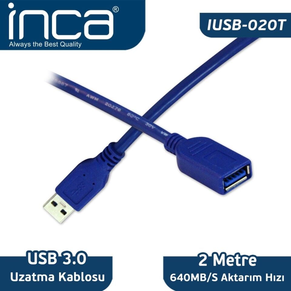 Inca Iusb-020t Usb To Usb 3,0 2 Metre Uzatma Kablosu