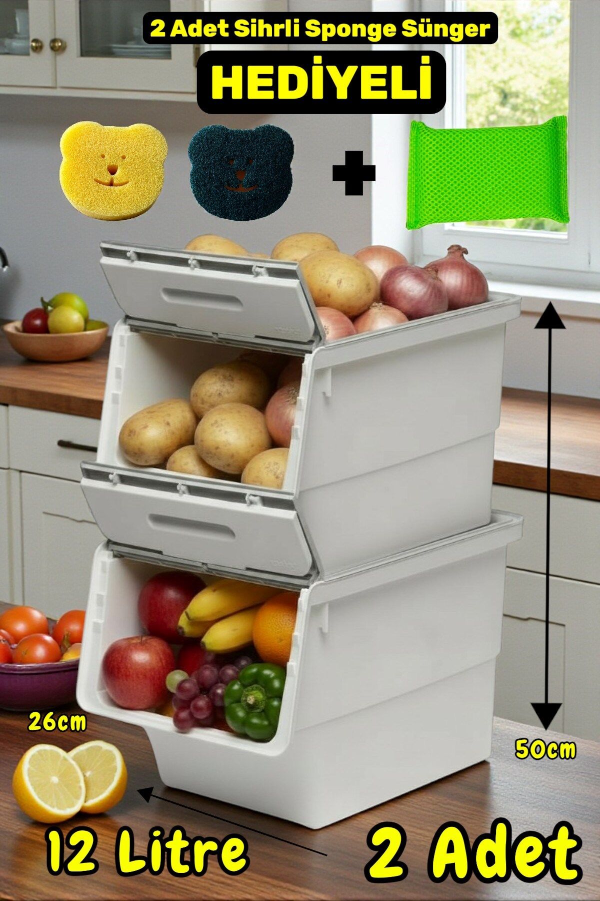 Technow Motek Freebox 12 Litre Gri Beyaz Gri Tekerlekli Organizer  2 Adet + Temizlik Seti