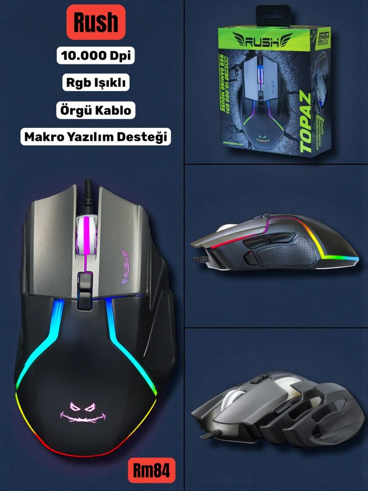 Technow Rush TOPAZ RM84 10.000 DPI RGB 6D Makro Pro Gaming Oyuncu Mouse