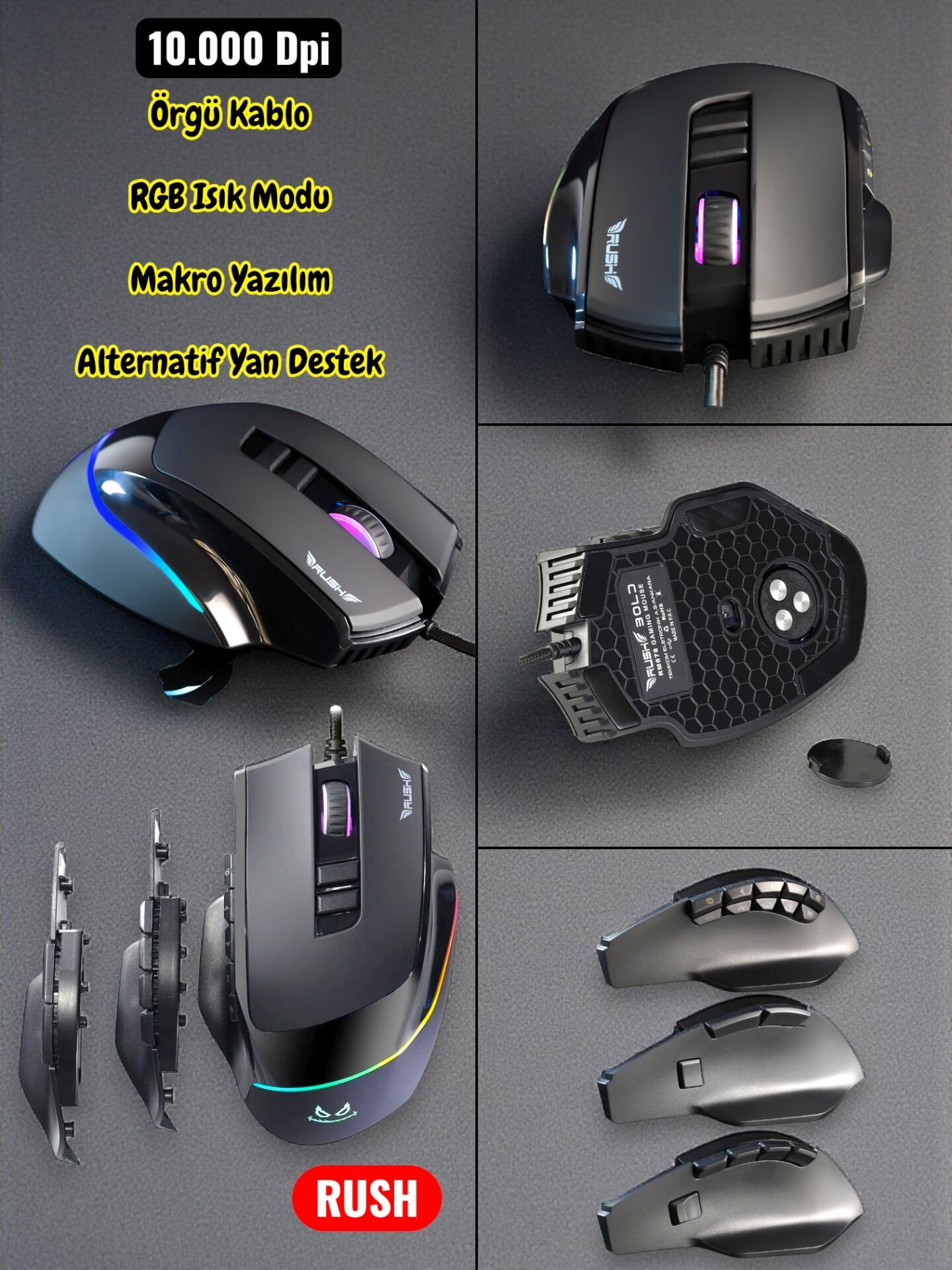Rush Bold RM878 10.000 DPI RGB Makro Oyuncu Gaming Mouse