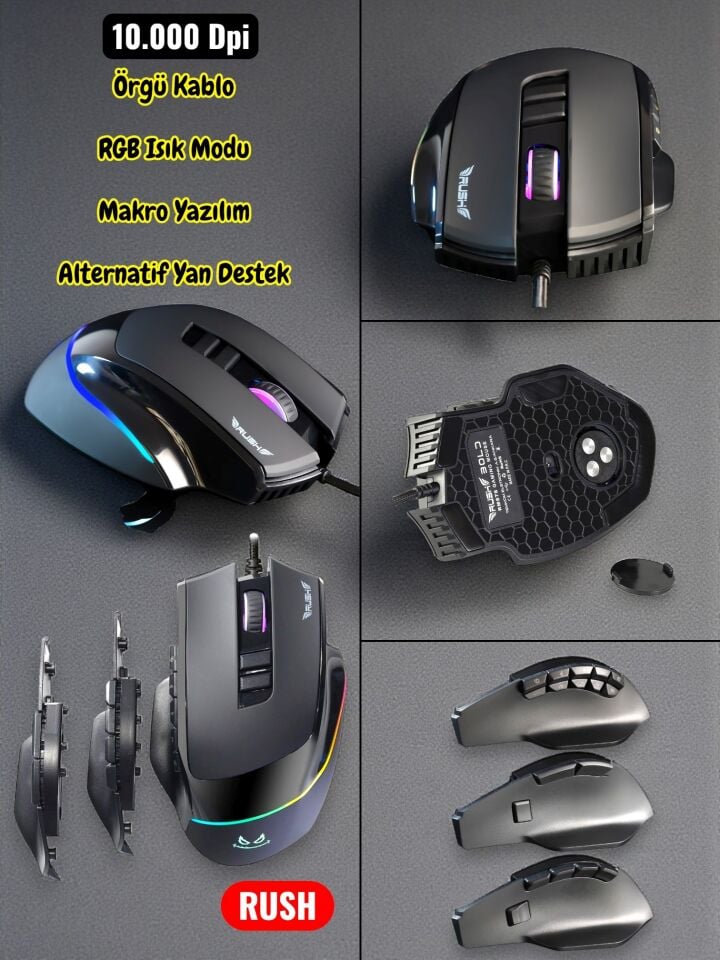 Rush Bold RM878 10.000 DPI RGB Makro Oyuncu Gaming Mouse