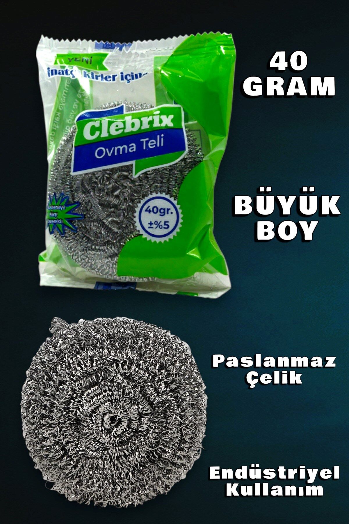 Technow Paslanmaz Çelik Büyük Endüstriyel Boy Bulaşık Ovma Teli 40 gr