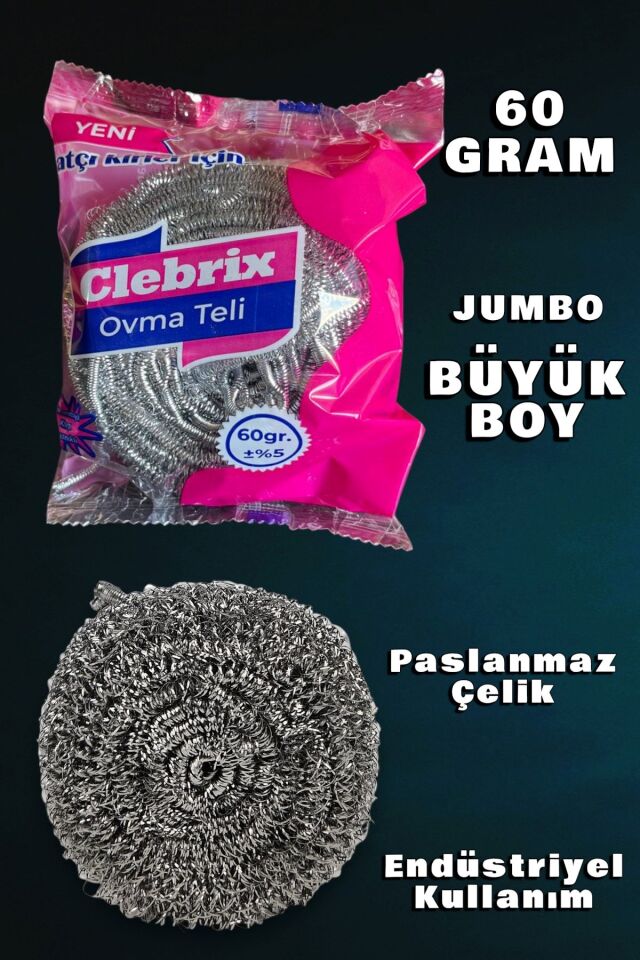 Technow Paslanmaz Çelik Büyük Endüstriyel Boy Bulaşık Ovma Teli Jumbo Boy 60 gr