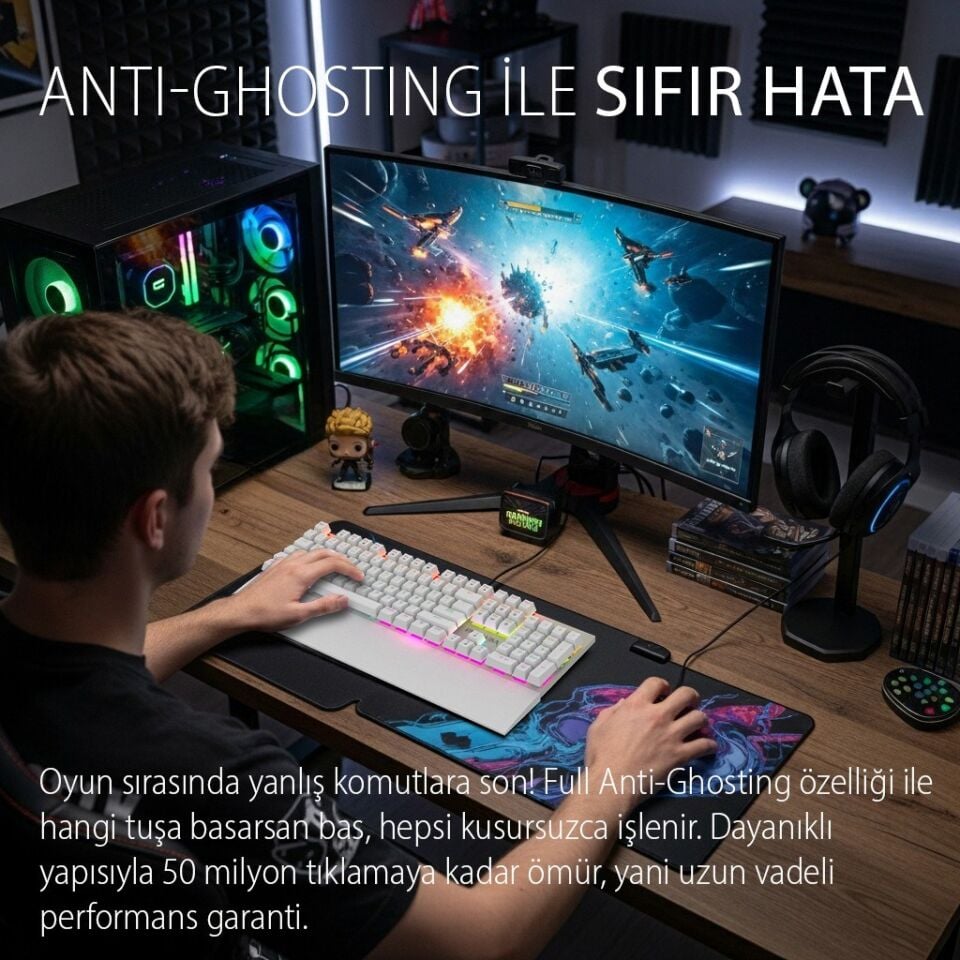 Inca IKG-456 Mekanik Klavye | Blue Switch ARGB Led Full Anti-Ghosting Mıknatıslı Bilek Desteği