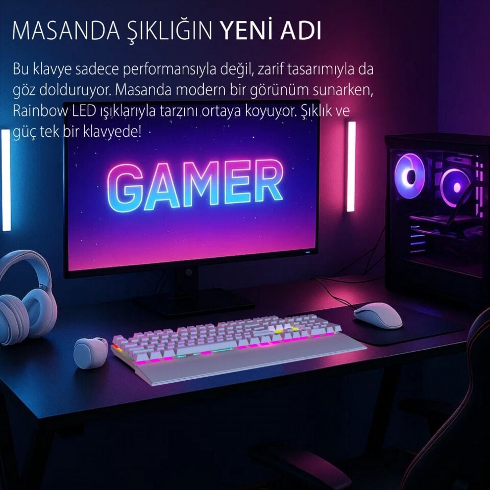 Inca IKG-456 Mekanik Klavye | Blue Switch ARGB Led Full Anti-Ghosting Mıknatıslı Bilek Desteği