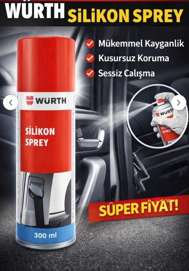 Würth Silikon Sprey 300 ml Metal Plastik Lastik Parçalar Için Uzun Süreli Koruma Özellikli
