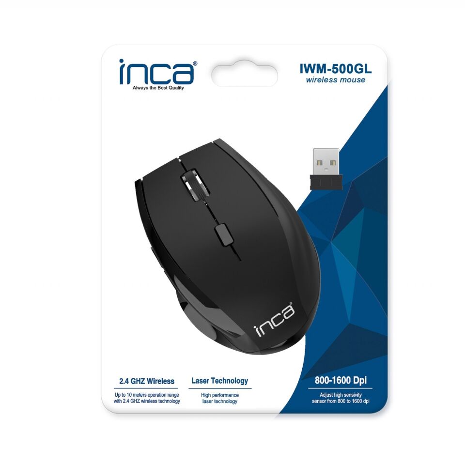 Inca IWM-500GL 2.4GHz 1600Dpi Laser Wireless Nano Alıcılı Siyah Mouse