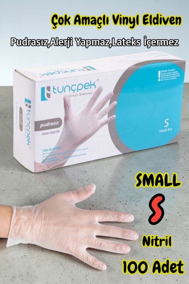 Tunçpek Pudrasız S Çok Amaçlı Vinyl Eldiven Small(Küçük) Beden 100'lü