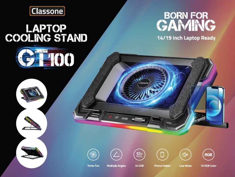 Classone GT100 Telefon Tutuculu 10 RGB Işıklı Gaming Oyuncu Laptop Soğutucu