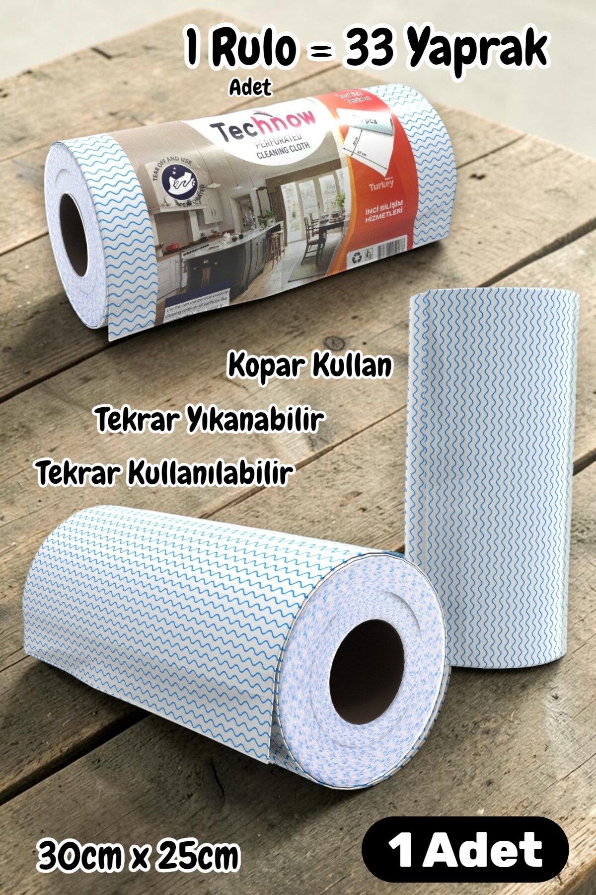 Technow 33 Yaprak Kopar Kullan Rulo Hassas Temizlik Bezi Mavi 25x30cm 1 Rulo Adet