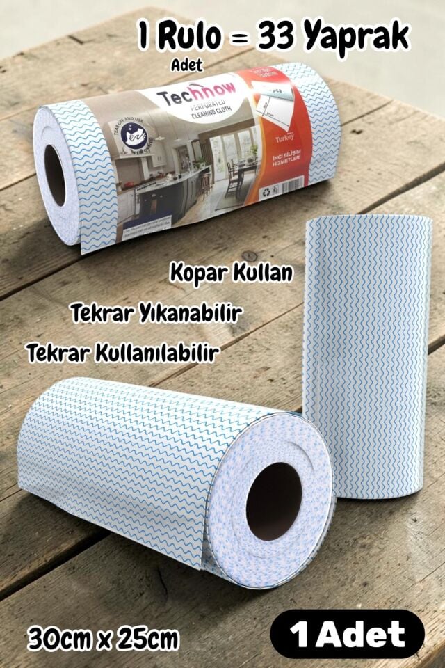 Technow 33 Yaprak Kopar Kullan Rulo Hassas Temizlik Bezi Mavi 25x30cm 1 Rulo Adet