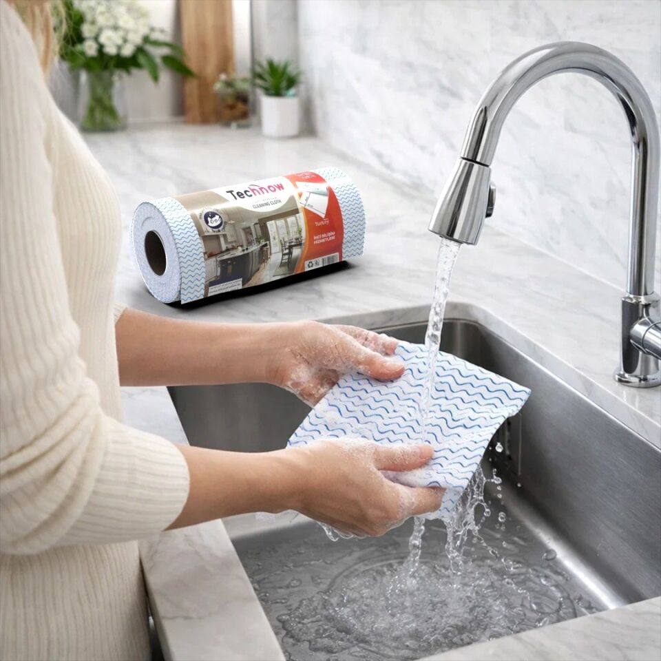 Technow 33 Yaprak Kopar Kullan Rulo Hassas Temizlik Bezi Mavi 25x30cm 3 Rulo Adet