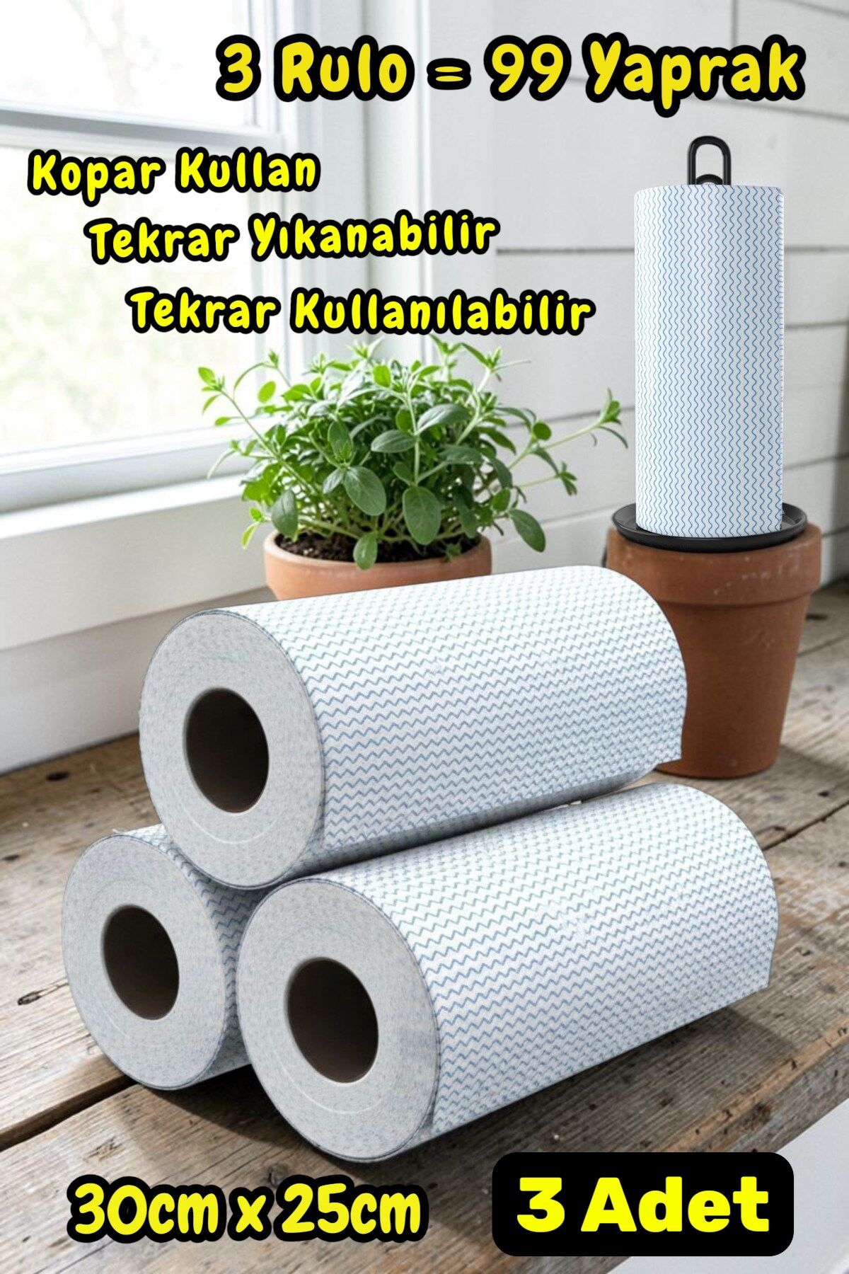Technow 33 Yaprak Kopar Kullan Rulo Hassas Temizlik Bezi Mavi 25x30cm 3 Rulo Adet