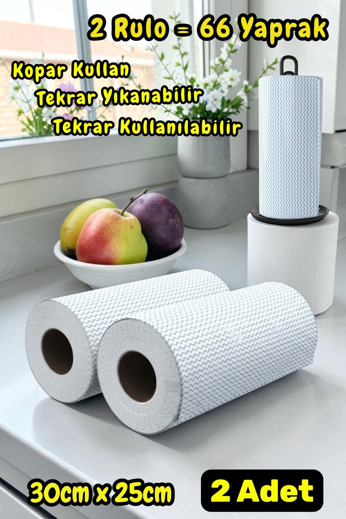 Technow 33 Yaprak Kopar Kullan Rulo Hassas Temizlik Bezi Mavi 25x30cm 2 Rulo Adet