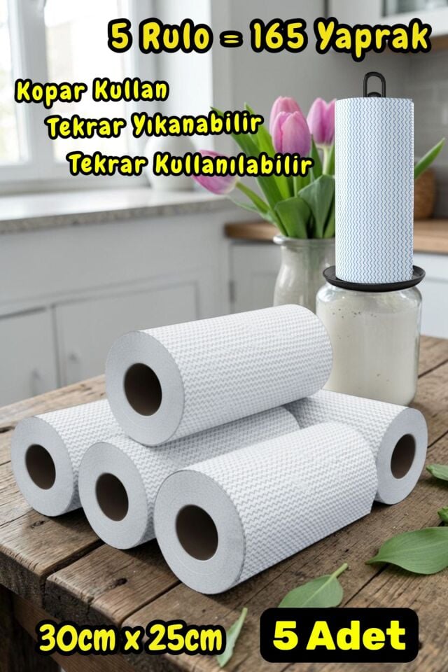Technow 33 Yaprak Kopar Kullan Rulo Hassas Temizlik Bezi Mavi 25x30cm 5 Rulo Adet