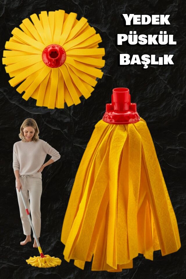 Technow Klasik Sarı Ultra Kalın  Mop Paspas Püskül Yedek Başlık 1 Adet