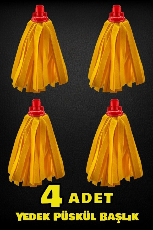 Technow Klasik Sarı Ultra Kalın  Mop Paspas Püskül Yedek Başlık 4 Adet