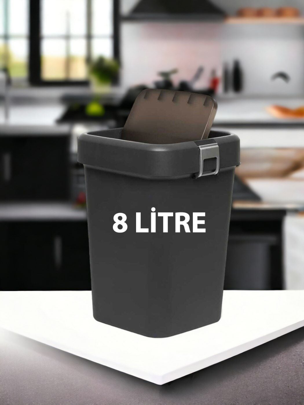 Motek COB-410 Comfort Dustbin 8 Litre Çöp Kutusu Kovası Siyah-Antrasit