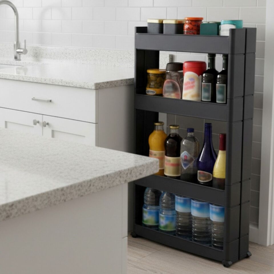 Technow Motek SR-04 Tekerlekli Plastik,Mutfak,Banyo Rafı 4 Katlı Organizer  Antrasit