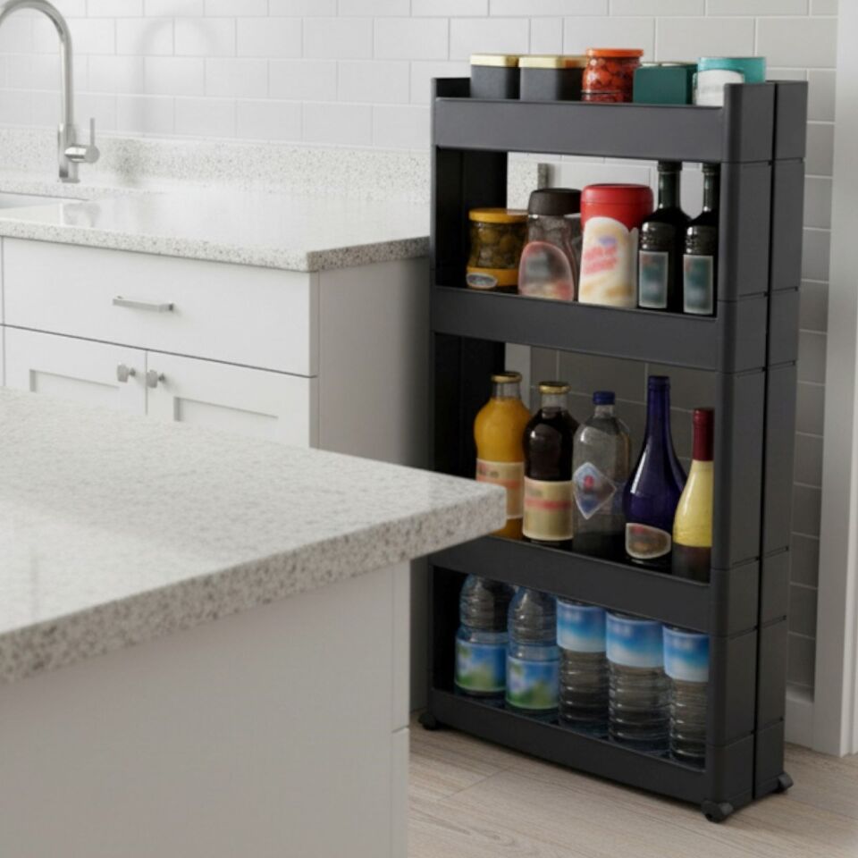 Technow Motek SR-04 Tekerlekli Plastik,Mutfak,Banyo Rafı 4 Katlı Organizer  Antrasit