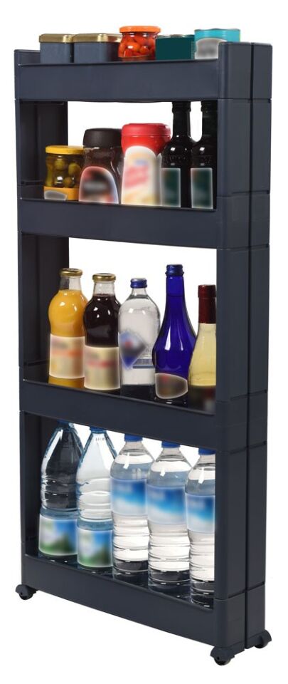 Technow Motek SR-04 Tekerlekli Plastik,Mutfak,Banyo Rafı 4 Katlı Organizer  Antrasit