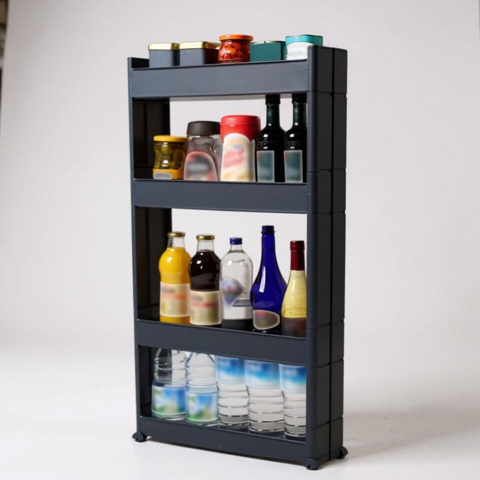 Technow Motek SR-04 Tekerlekli Plastik,Mutfak,Banyo Rafı 4 Katlı Organizer  Antrasit