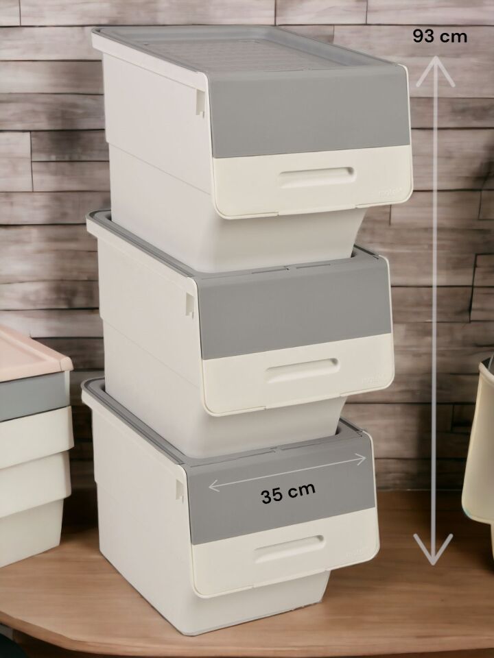 Motek MT04 Freebox 33 Litre Beyaz Gri Tekerlekli 3*33 Lt 3'lü Set Organizer