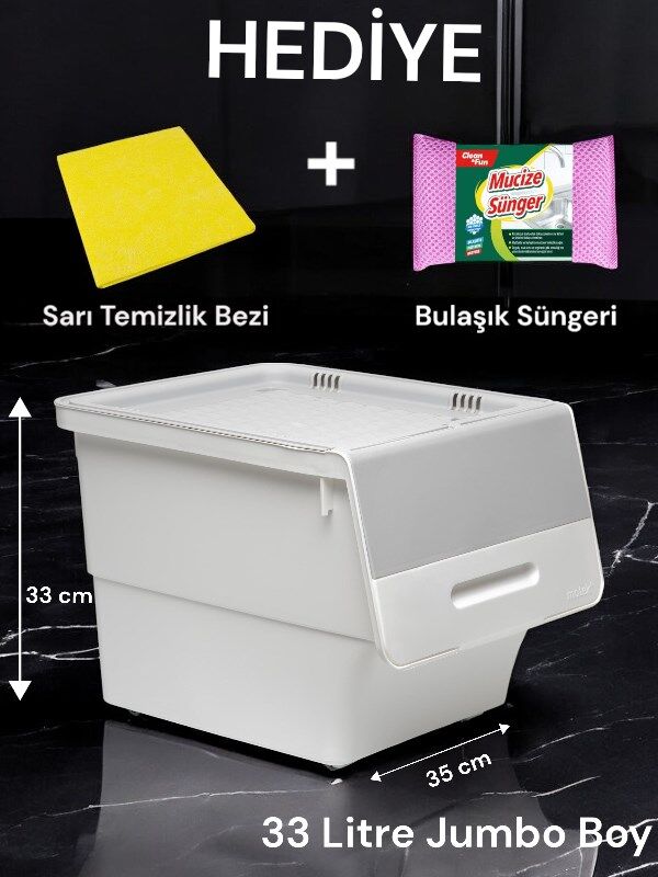 Technow Motek TCH-MT04 33 Litre Beyaz Gri Tekerlekli Tekli Organizer + Temizlik Seti