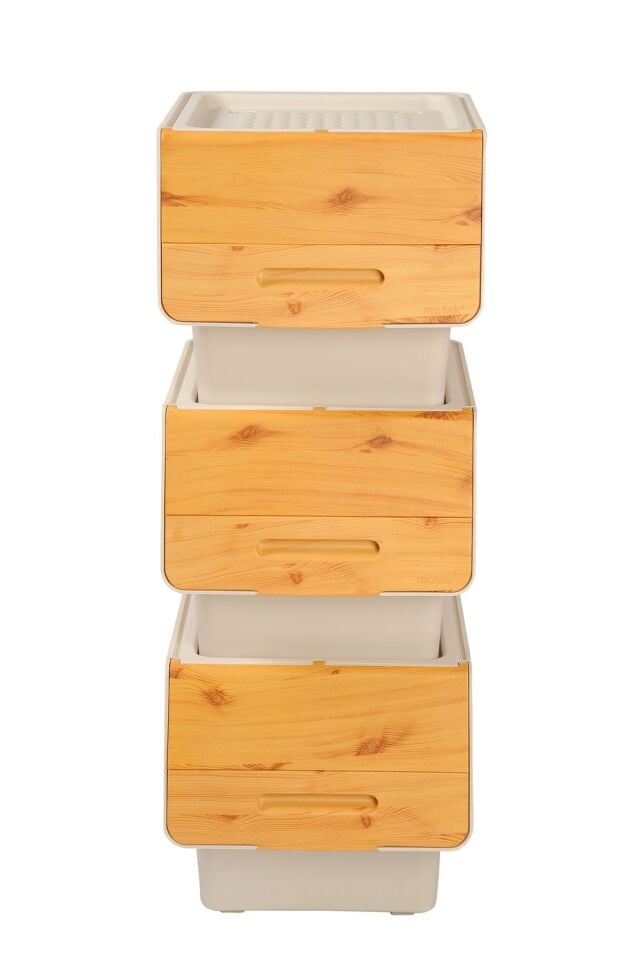 Motek MT05B Freebox 33 Litre Bambu Desen Tekerlekli 3*33 Lt 3'lü Set Organizer