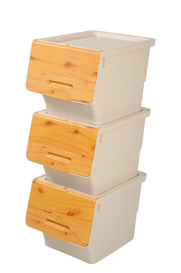 Motek MT05B Freebox 33 Litre Bambu Desen Tekerlekli 3*33 Lt 3'lü Set Organizer