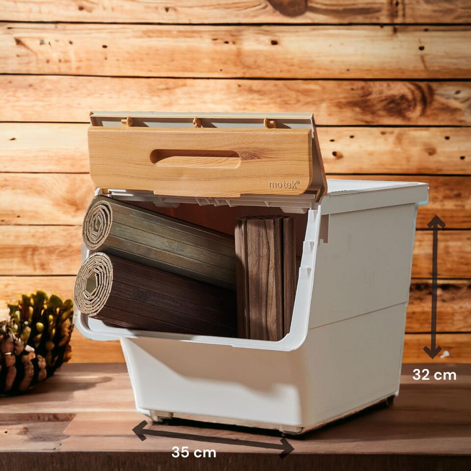 Technow Motek TCH-MT04B 33 Litre Jumbo Boy Bambu Desen Tekerlekli Tekli Organizer + Temizlik Seti